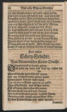Dat ander Schertz-Gedichte. Von Allemodischer Kleder-Dracht.