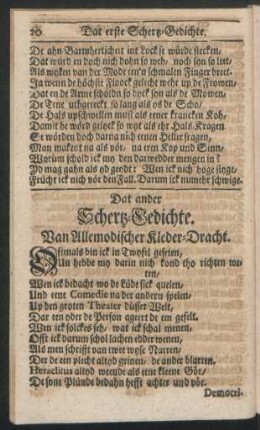 Dat ander Schertz-Gedichte. Von Allemodischer Kleder-Dracht.