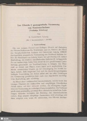 Leo Gbureks † geomagnetische Vermessung von Nordwest-Sachsen (Vorläufige Mitteilung)