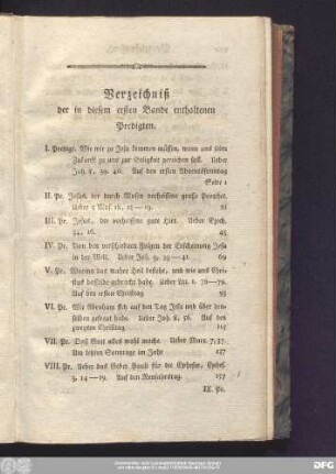Verzeichniß der in diesem ersten Bande enthaltenen Predigten.