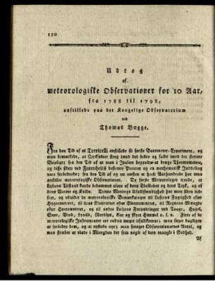 Udtog af meteorologiske Oberservationer for 10 Aar, ...