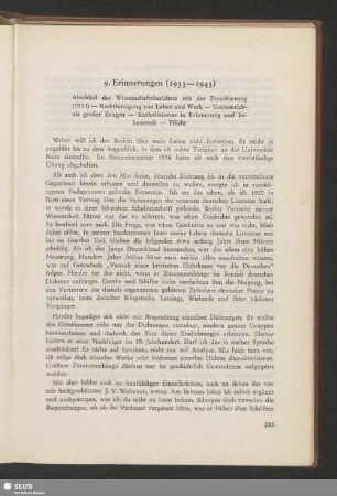 9. Erinnerungen (1933-1943)