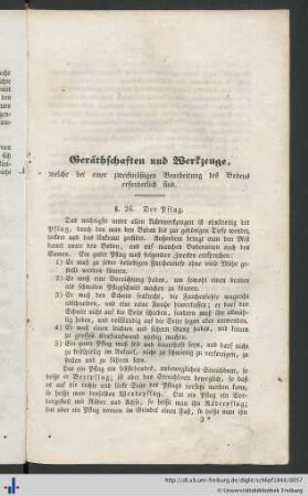 Geräthschaften und Werkzeuge, welche bei einer zweckmäßigen Bearbeitung de Bodens erforderlich sind.