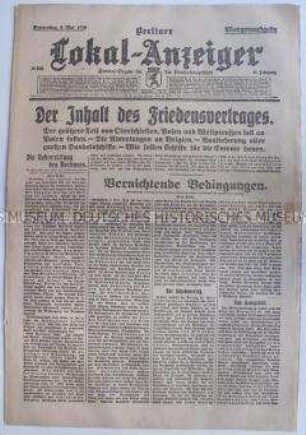 "Berliner Lokal-Anzeiger" zu den Friedensbedingungen des Versailler Vertrages