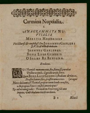 Carmina Nuptialia.