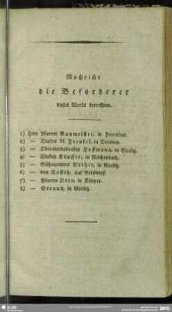 Nachricht die Beförderer dieses Werks betreffend
