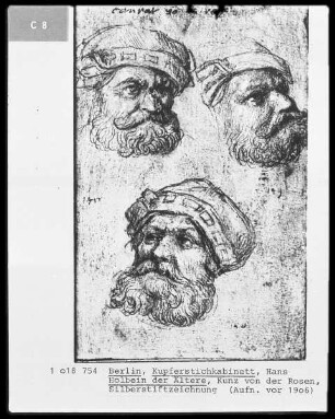 Skizzenbuch — Kunz von der Rosen (drei Kopfstudien), Folio 148 & 149 & 150
