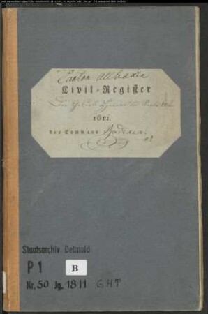 Zivilstandsregister der katholischen Gemeinde Bödexen, Kreis Höxter (GHT 1811) (Gemeinde: Katholische Gemeinde Bödexen, Kreis Höxter)