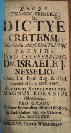 Examen censurae de Dictye Cretensi