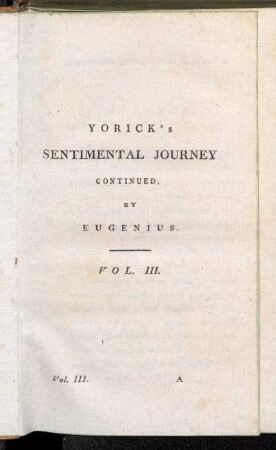 Yorick´s Sentimental Journey continued by Eugenius. Vol. III.