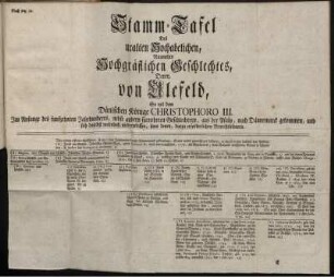 Stamm-Tafel Des uralten Hochadelichen, Nunmehro Hochgräflichen Geschlechtes Derer, von Uhlefeld ...