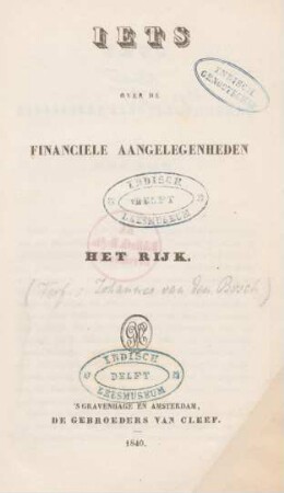 Iets Over De Financiele Aangelegenheden Van Het Rĳk