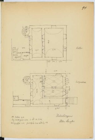 Alte Kanzlei, Überlingen: Grundriss Keller, EG (aus: Skizzen- und Fotoalbum 15)