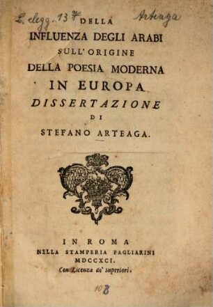 Della influenza degli Arabi sull'origine della poesia moderna in Europa