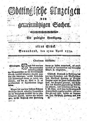 16tes Stück. Sonnabend, den 17ten April 1779.