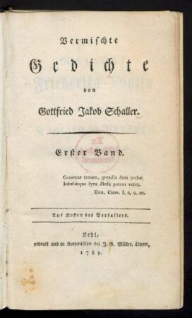 Bd. 1: Vermischte Gedichte