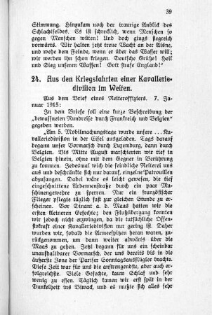 24. Aus den Kriegsfahrten einer Kavalleriedivision im Westen.