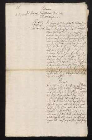 "Extractus des Herzogl[ichen] Consistorial-Protocolli" vom 15. August 1777.