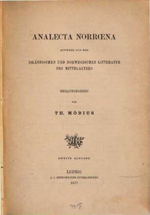 Analecta Norroena : Ausw. aus d. isländ. u. norweg. Litteratur d. Mittelalters