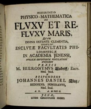 Dissertatio Physico-Mathematica De Flvxv Et Reflvxv Maris