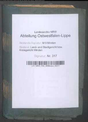 Erbschaftsstempel (Nachlassregelungen). Kreisgericht Minden