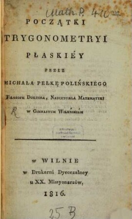 Pocza̧tki trygonometryi płaskiey