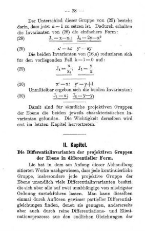 II. Kapitel - Die Differentialvarianten der projektiven Gruppen der Ebene in differentieller Form.