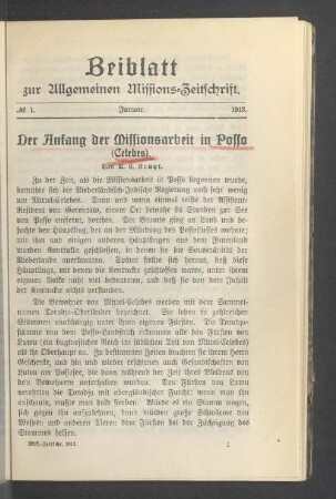 Beiblatt N° 1. Januar. 1913