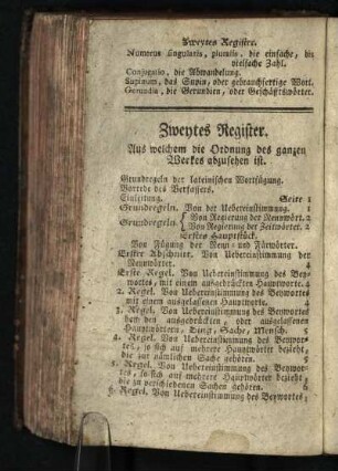 Zweytes Register: Aus welschem die Ordnung des ganzen Werkes abzusehen ist.