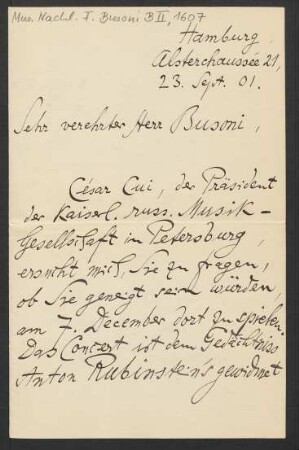Brief an Ferruccio Busoni : 23.09.1901