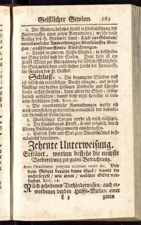 Zehente Unterweisung. Erkläret, worinn bestehe die nechste Vorbereitung zur guten Betrachtung.