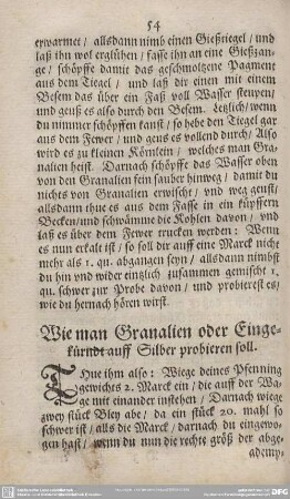 Wie man Granalien oder Eingekürndt auff Silber probieren soll.