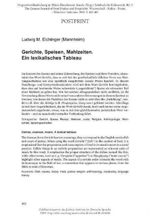 Gerichte, Speisen, Mahlzeiten. Ein lexikalisches Tableau