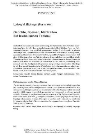 Gerichte, Speisen, Mahlzeiten. Ein lexikalisches Tableau