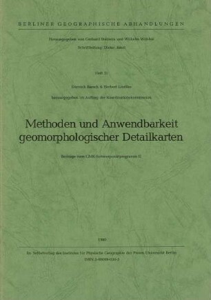 31: Methoden und Anwendbarkeit geomorphologischer Detailkarten : Beiträge zum GMK-Schwerpunktprogramm II