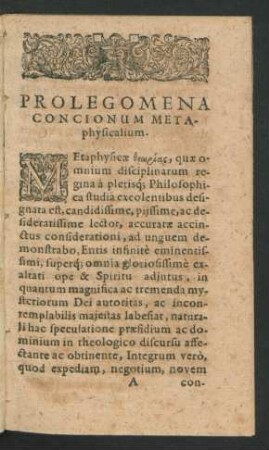 Prolegomena Concionum Metaphysicalium.