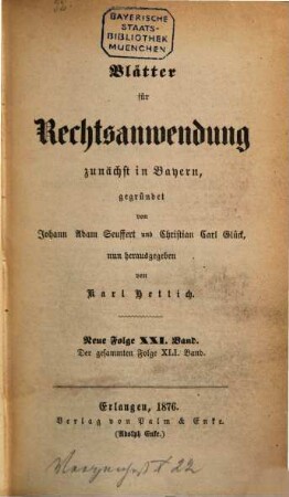 Dr. J. A. Seuffert's Blätter für Rechtsanwendung, 41. 1876