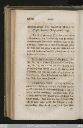 V. Beschäftigung des häuslichen Fleißes der Schüler bey dem Religionsunterricht.