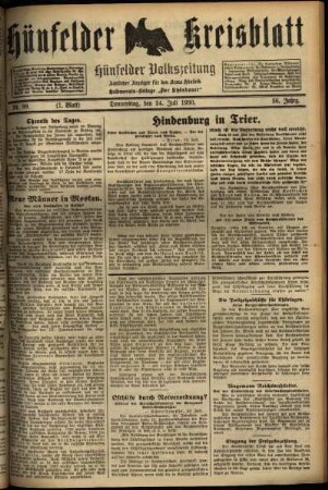 Erste Ausgabe vom Donnerstag, den 24. Juli 1930.