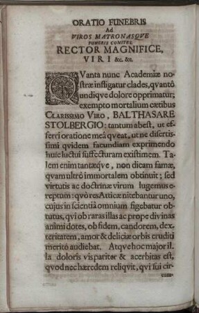 Oratio Funebris Ad Viros Matron Asque Rector Magnifice [...]