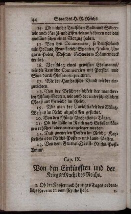 Cap. IX. Von den Einkünften und der Kriegs-Macht des Reichs.