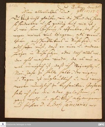 Brief von August Hermann Francke an Anna Magdalena Francke.