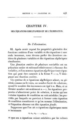 Chapitre IV. Des équations simultanées et de l´élimination.