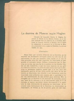 La doctrina de Monroe según Hughes - (Conclusión)