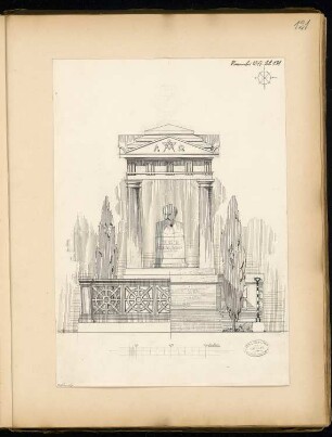 Grabdenkmal für Geheimrat Koch, Thale Monatskonkurrenz November 1877: beide Entwürfe in Aufriss Vorderansicht