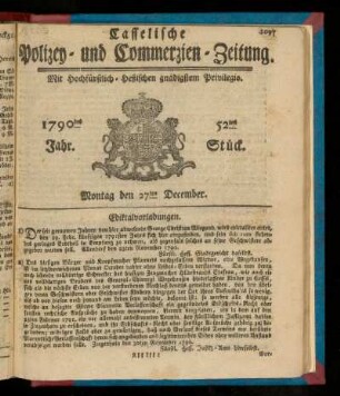 52tes Stueck, Montag den 27ten December. 1790