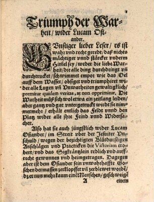 Triumph Der Warheit wider Lucam Osiandrum