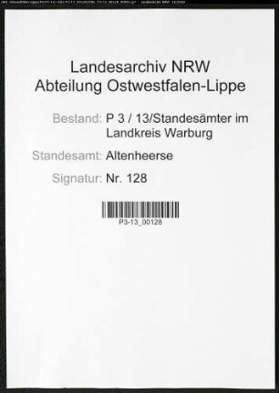 Sterberegister Standesamt Altenheerse