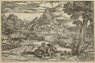 Landschaft mit Leierspieler und Mädchen