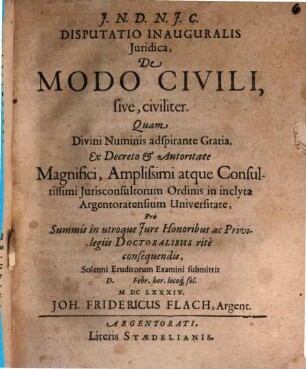 Disputatio Inauguralis Juridica, De Modo Civili, sive, civiliter